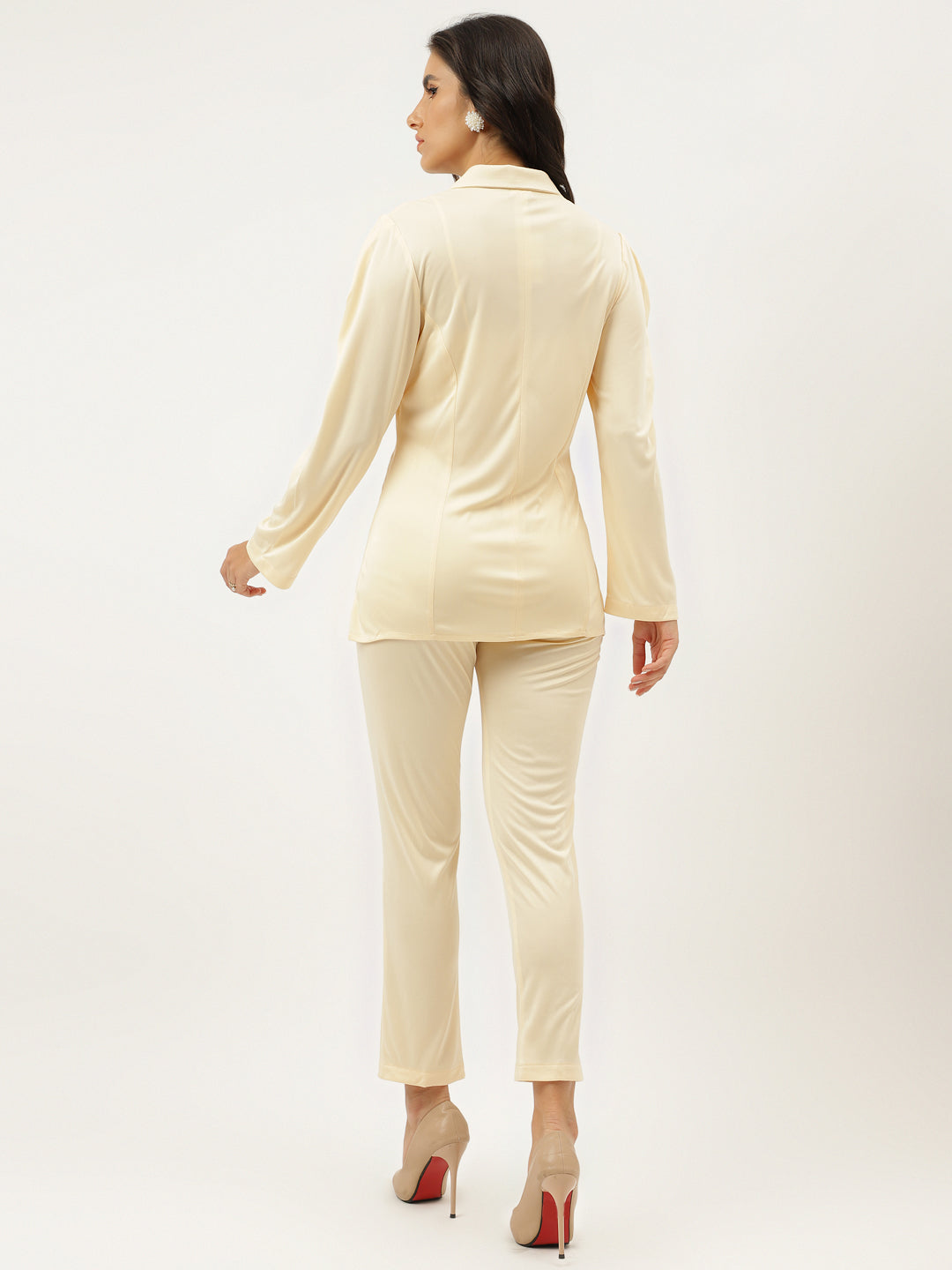 Beige White Cotton Blend Casual Western Wear Co-Ord Set
