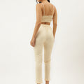 Beige White Cotton Blend Casual Western Wear Co-Ord Set