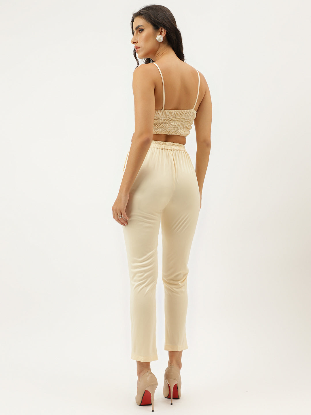 Beige White Cotton Blend Casual Western Wear Co-Ord Set