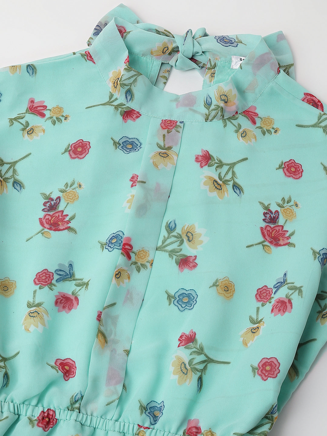 Aqua Blue Printed Cord Set Short Cotton Blended Dress