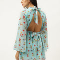 Aqua Blue Printed Cord Set Short Cotton Blended Dress