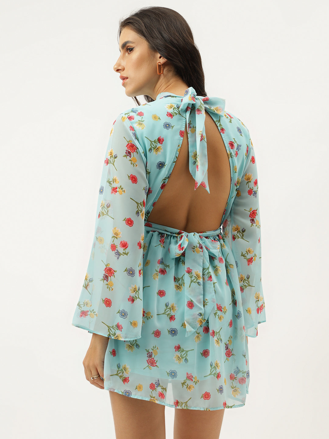 Aqua Blue Printed Cord Set Short Cotton Blended Dress