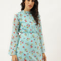 Aqua Blue Printed Cord Set Short Cotton Blended Dress