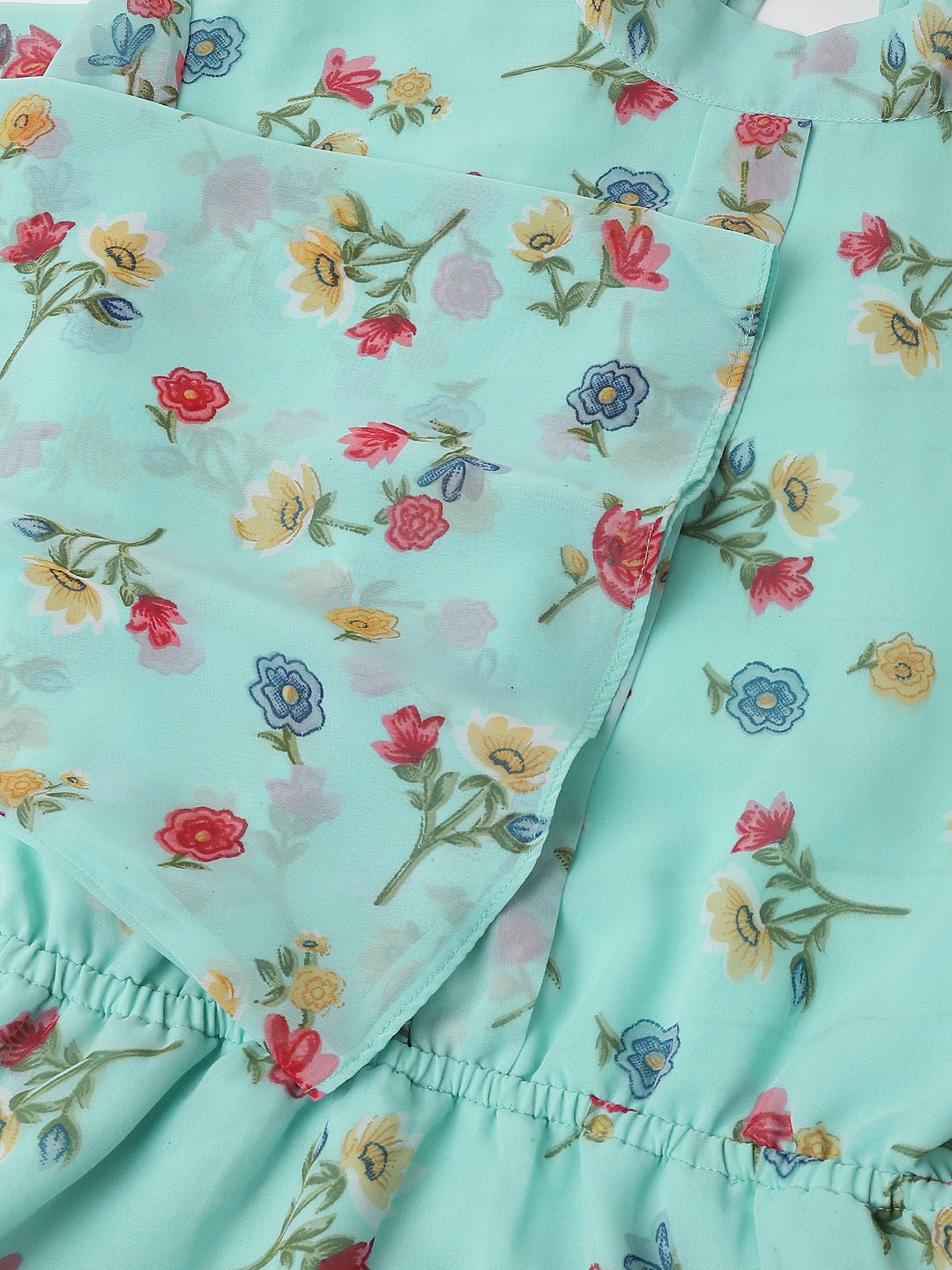 Aqua Blue Printed Cord Set Short Cotton Blended Dress