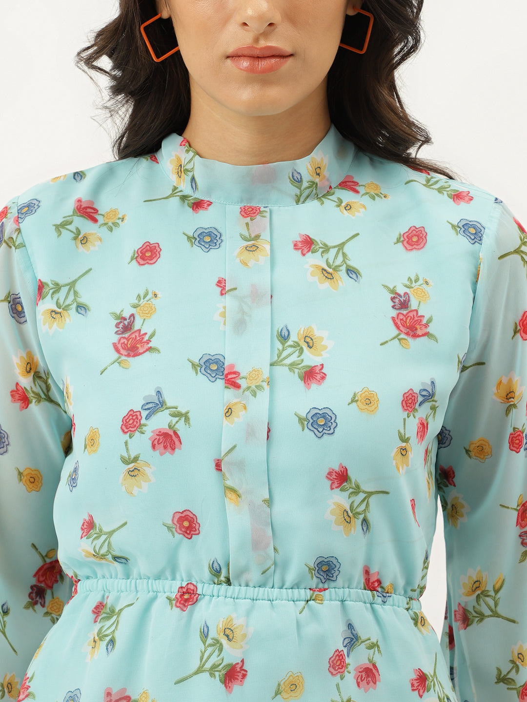 Aqua Blue Printed Cord Set Short Cotton Blended Dress