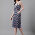 Blue Printed Cotton Bland Dress