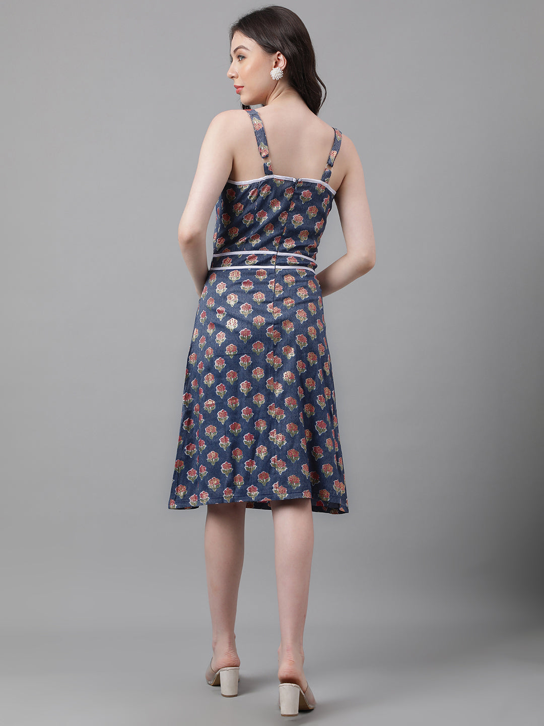 Blue Printed Cotton Bland Dress