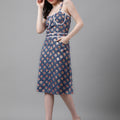 Blue Printed Cotton Bland Dress