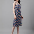 Blue Printed Cotton Bland Dress
