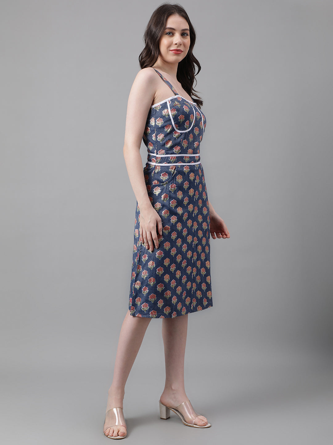 Blue Printed Cotton Bland Dress