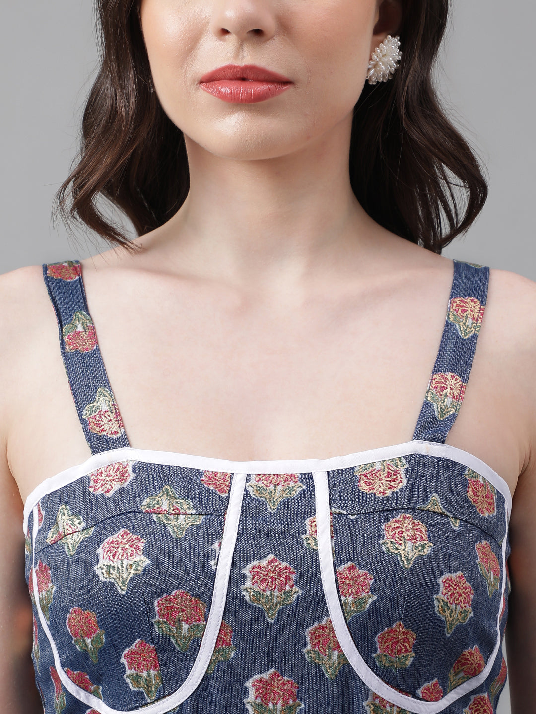 Blue Printed Cotton Bland Dress