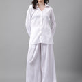 Trymisfit White Co-ord Set for Women – Button-Down Shirt & Wide-Leg Palazzos | Casual Brunch & Summer Wear