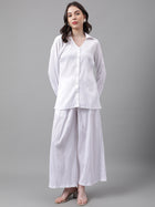 Trymisfit White Co-ord Set for Women – Button-Down Shirt & Wide-Leg Palazzos | Casual Brunch & Summer Wear