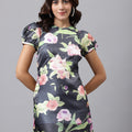 Black Floral Printed Cotton Dress