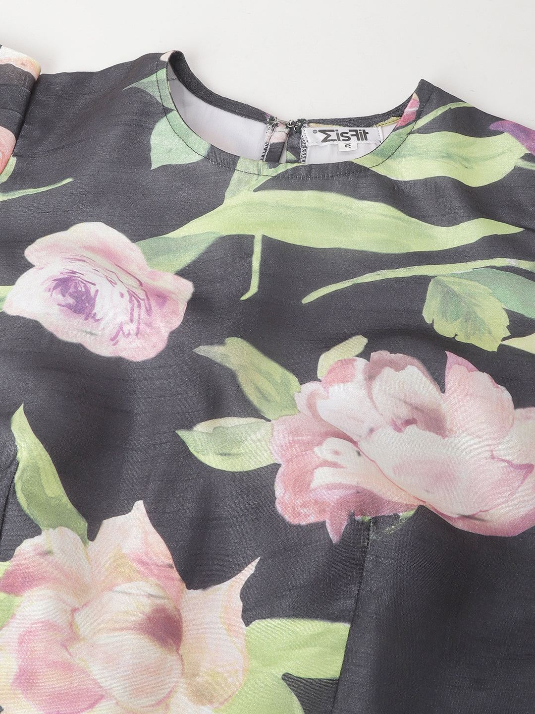 Black Floral Printed Cotton Dress