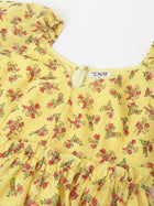 Yellow Floral Sweetheart Neck Mini Dress – Puff Sleeves, Ruffle Hem, A-Line Fit
