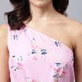 Pink Floral One-Shoulder Mini Dress – Cut-Out Waist, Tiered Ruffle Skirt, Summer Party Dress