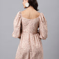 Blush Pink Abstract Print Mini Dress – Sweetheart Neckline, Puff Sleeves, A-Line Silhouette
