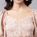 Blush Pink Abstract Print Mini Dress – Sweetheart Neckline, Puff Sleeves, A-Line Silhouette