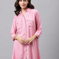 Zisfi Women’s Pink Striped Shirt Dress with Front Pockets – Casual Button-Down Tunic for Summer | 3/4 Sleeves, Relaxed Fit