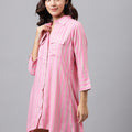 Zisfi Women’s Pink Striped Shirt Dress with Front Pockets – Casual Button-Down Tunic for Summer | 3/4 Sleeves, Relaxed Fit