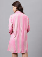 Zisfi Women’s Pink Striped Shirt Dress with Front Pockets – Casual Button-Down Tunic for Summer | 3/4 Sleeves, Relaxed Fit