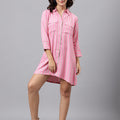 Zisfi Women’s Pink Striped Shirt Dress with Front Pockets – Casual Button-Down Tunic for Summer | 3/4 Sleeves, Relaxed Fit