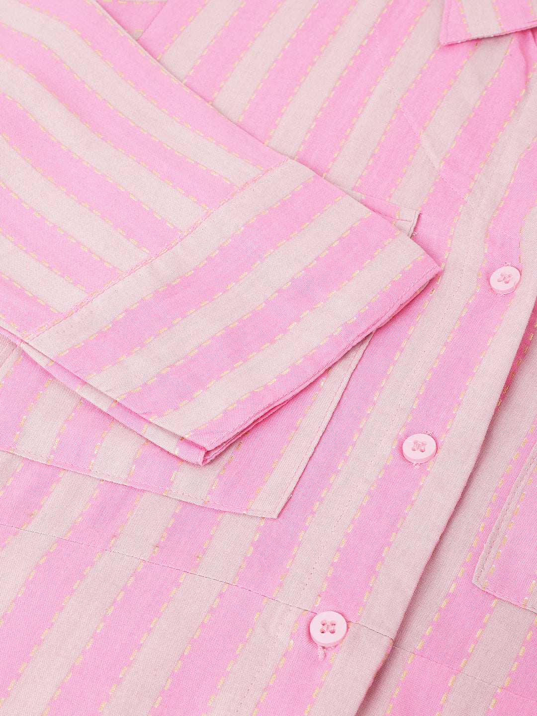 Zisfi Women’s Pink Striped Shirt Dress with Front Pockets – Casual Button-Down Tunic for Summer | 3/4 Sleeves, Relaxed Fit