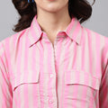 Zisfi Women’s Pink Striped Shirt Dress with Front Pockets – Casual Button-Down Tunic for Summer | 3/4 Sleeves, Relaxed Fit