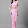 Trymisfit Women's Pink Cord Cotton Blend Saree-Style Co-ord Set – Halter Crop Top & Drawstring Drape Skirt | Indo-Western Festive Outfit