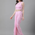 Trymisfit Women's Pink Cord Cotton Blend Saree-Style Co-ord Set – Halter Crop Top & Drawstring Drape Skirt | Indo-Western Festive Outfit
