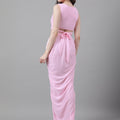 Trymisfit Women's Pink Cord Cotton Blend Saree-Style Co-ord Set – Halter Crop Top & Drawstring Drape Skirt | Indo-Western Festive Outfit