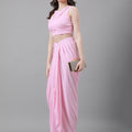 Trymisfit Women's Pink Cord Cotton Blend Saree-Style Co-ord Set – Halter Crop Top & Drawstring Drape Skirt | Indo-Western Festive Outfit