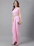 Trymisfit Women's Pink Cord Cotton Blend Saree-Style Co-ord Set – Halter Crop Top & Drawstring Drape Skirt | Indo-Western Festive Outfit
