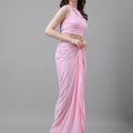 Trymisfit Women's Pink Cord Cotton Blend Saree-Style Co-ord Set – Halter Crop Top & Drawstring Drape Skirt | Indo-Western Festive Outfit