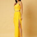 Sunshine Yellow Sequin Crop Top & Draped Skirt Co-ord Set for Women – Party Wear Two-Piece Outfit | Sleeveless, High-Slit Skirt, Festive Ensemble