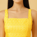 Sunshine Yellow Sequin Crop Top & Draped Skirt Co-ord Set for Women – Party Wear Two-Piece Outfit | Sleeveless, High-Slit Skirt, Festive Ensemble