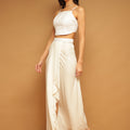 Trymisfit White Sequin Crop Top & Draped Skirt Set for Women – Festive & Party Wear | Sleeveless Co-ord with High Slit