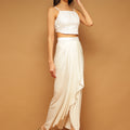 Trymisfit White Sequin Crop Top & Draped Skirt Set for Women – Festive & Party Wear | Sleeveless Co-ord with High Slit