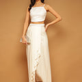 Trymisfit White Sequin Crop Top & Draped Skirt Set for Women – Festive & Party Wear | Sleeveless Co-ord with High Slit