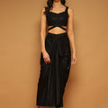 Trymisfit Black Sequin Crop Top & Draped Skirt Co-ord Set for Women – Party & Festive Wear | Sleeveless Designer Two-Piece Outfit