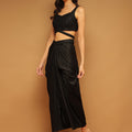 Trymisfit Black Sequin Crop Top & Draped Skirt Co-ord Set for Women – Party & Festive Wear | Sleeveless Designer Two-Piece Outfit
