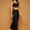 Trymisfit Black Sequin Crop Top & Draped Skirt Co-ord Set for Women – Party & Festive Wear | Sleeveless Designer Two-Piece Outfit