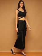 Trymisfit Black Sequin Crop Top & Draped Skirt Co-ord Set for Women – Party & Festive Wear | Sleeveless Designer Two-Piece Outfit