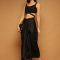 Trymisfit Black Sequin Crop Top & Draped Skirt Co-ord Set for Women – Party & Festive Wear | Sleeveless Designer Two-Piece Outfit