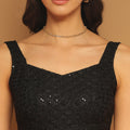 Trymisfit Black Sequin Crop Top & Draped Skirt Co-ord Set for Women – Party & Festive Wear | Sleeveless Designer Two-Piece Outfit
