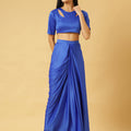 Trymisfit Royal Blue Satin Co-ord Set for Women – Cut-Out Crop Top & Draped Skirt | Party & Evening Wear