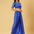 Trymisfit Royal Blue Satin Co-ord Set for Women – Cut-Out Crop Top & Draped Skirt | Party & Evening Wear