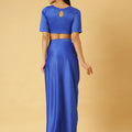 Trymisfit Royal Blue Satin Co-ord Set for Women – Cut-Out Crop Top & Draped Skirt | Party & Evening Wear