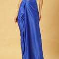 Trymisfit Royal Blue Satin Co-ord Set for Women – Cut-Out Crop Top & Draped Skirt | Party & Evening Wear